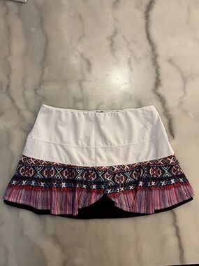 Lucky in Love White Athletic Skort with Pink Logo Detail